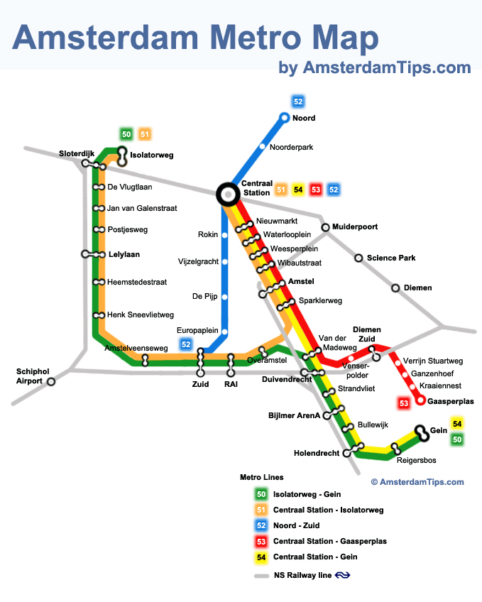 amsterdam metro map (plan/kaart/carte/mappa/netwerk)