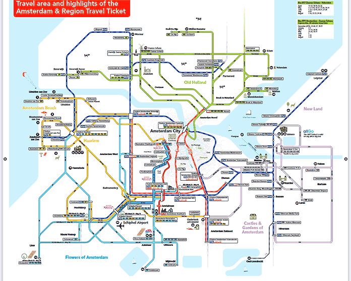 amsterdam & region travel ticket map