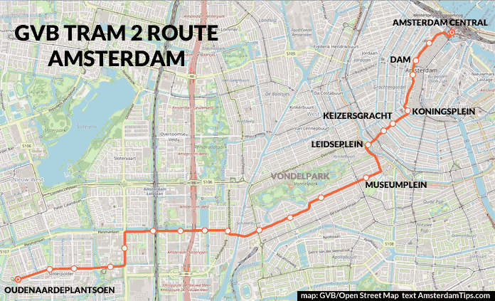 gvb tram 2 route map amsterdam
