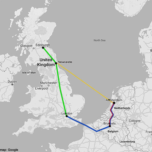 amsterdam-edinburgh rail map