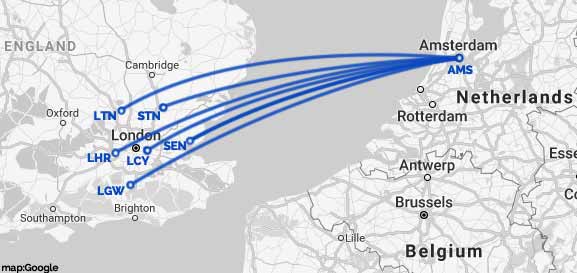 amsterdam-london airports route map