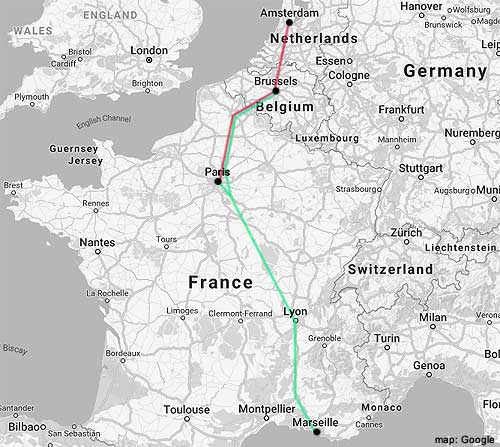 amsterdam-marseille rail map