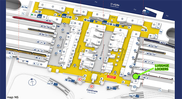 amsterdam central station map luggage lockers