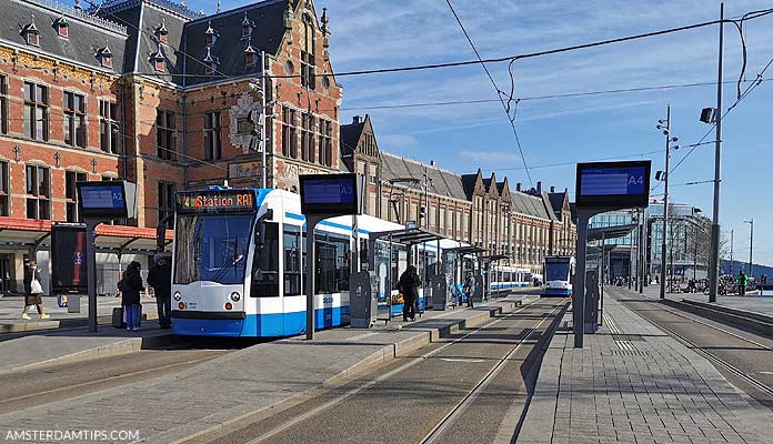 trams at amsterdam central station a stop