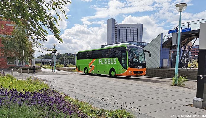 flixbus coach arriving at amsterdam sloterdijk