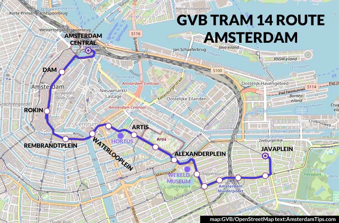 gvb tram 14 route amsterdam